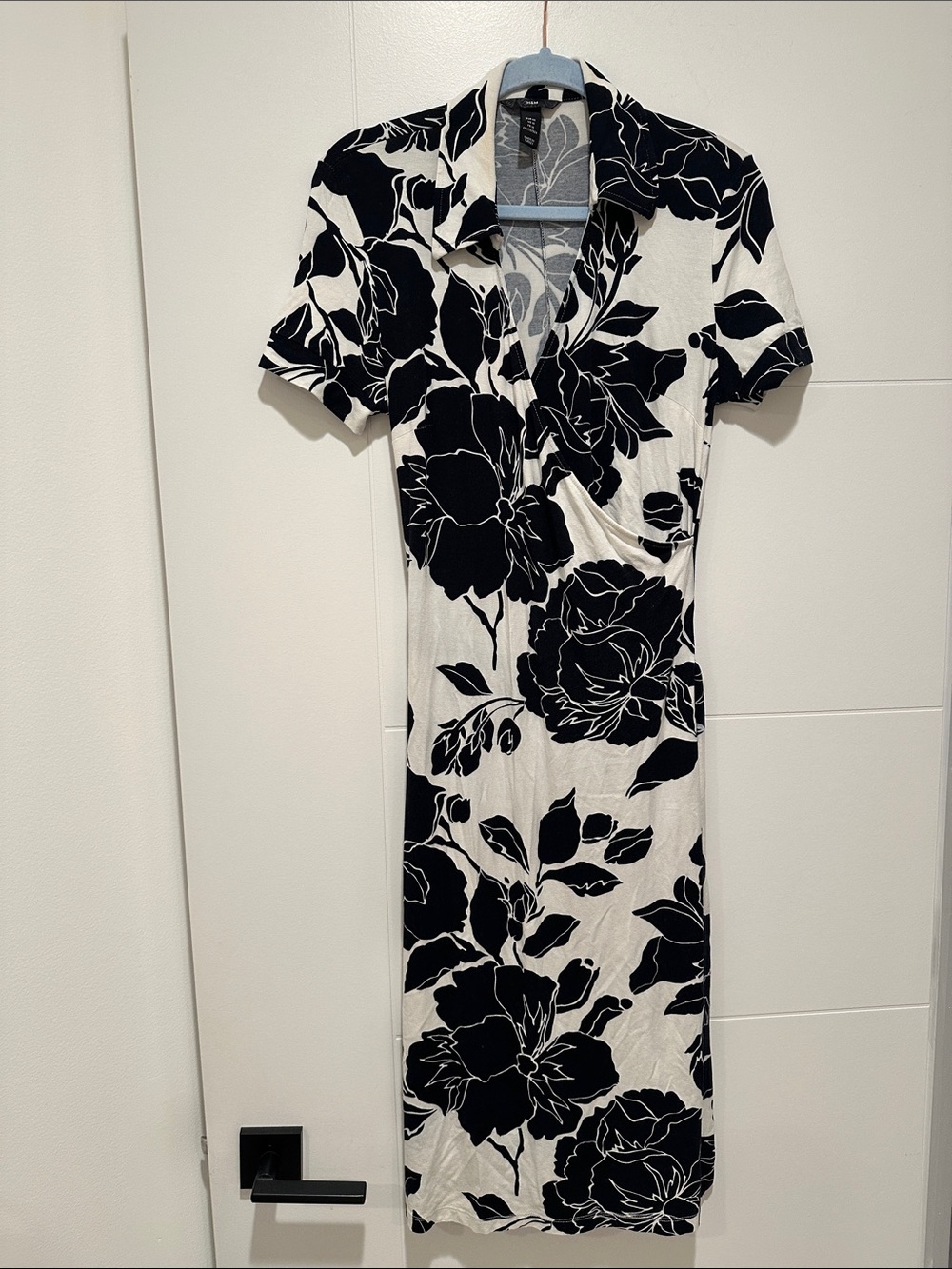 H&M Black and White Floral Midi Wrap Dress